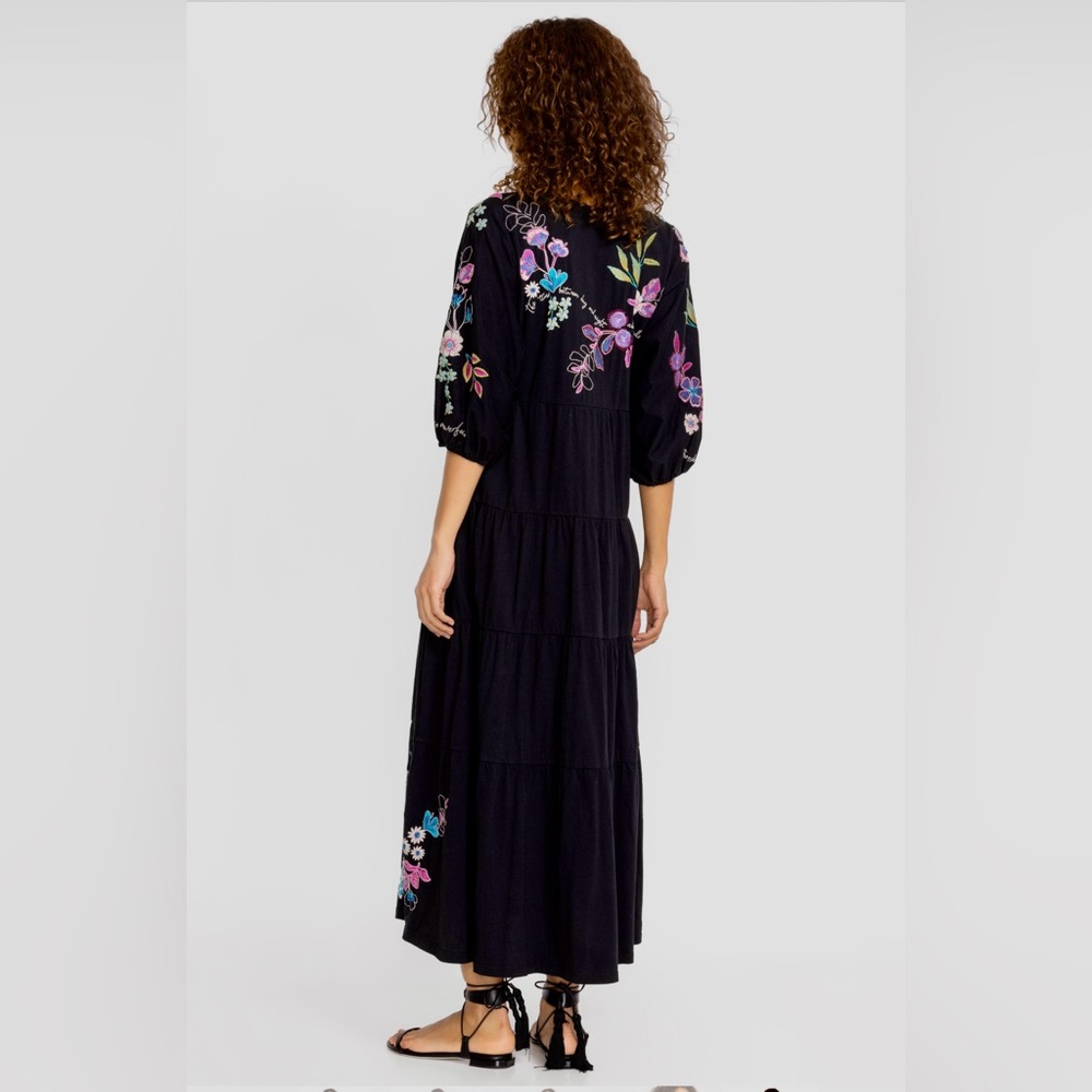 Johnny Was Shilo Dolman Sleeve Tiered Black Dress SZ L - Picture 3 of 13